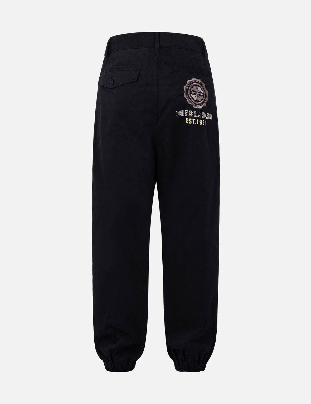 家花刺繡闊腿束腳褲